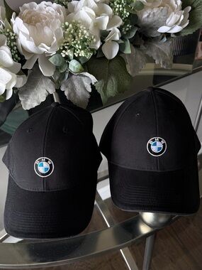 NWT BMW Black Baseball Caps (2) with Blue and White Roundel